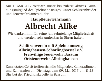 Traueranzeige von Albrecht Alfke von SYK