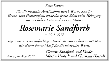 Traueranzeige von Rosemarie Sandforth von SYK