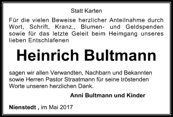 Traueranzeige von Heinrich Bultmann von SYK