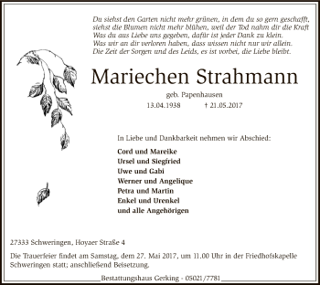 Traueranzeige von Mariechen Strahmann von SYK