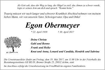 Traueranzeige von Egon Obermeyer von SYK