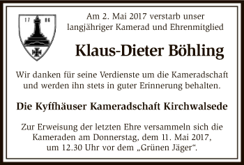 Traueranzeige von Klaus-Dieter Böhling von SYK