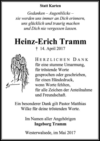 Traueranzeige von Heinz-Erich Tramm von SYK