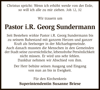 Traueranzeige von Georg Sundermann von SYK