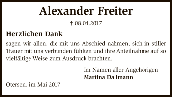 Traueranzeige von Alexander Freiter von SYK