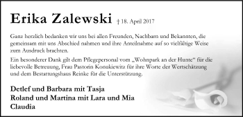 Traueranzeige von Erika Zalewski von SYK