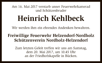 Traueranzeige von Heinrich Kehlbeck von SYK