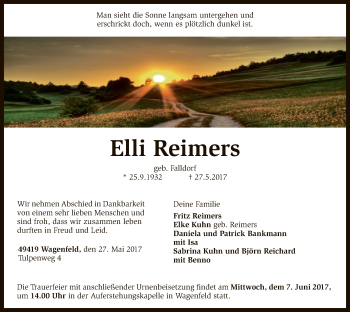 Traueranzeige von Elli Reimers von SYK