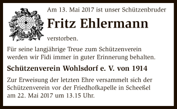 Traueranzeige von Fritz Ehlermann von SYK