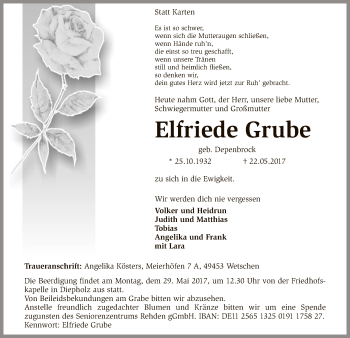 Traueranzeige von Elfriede Grube von SYK