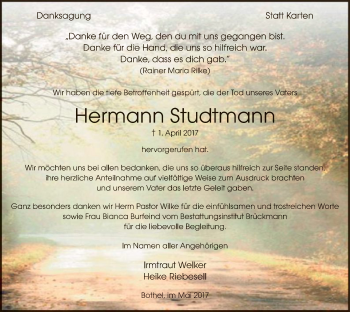 Traueranzeige von Hermann Studtmann von SYK