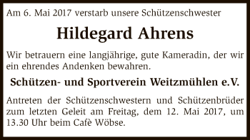 Traueranzeige von Hildegard Ahrens von SYK