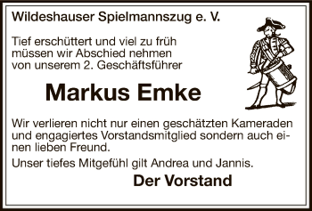 Traueranzeige von Markus Emke von SYK