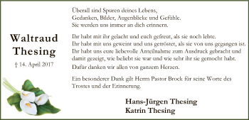 Traueranzeige von Waltraud Thesing von SYK