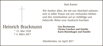 Traueranzeige von Heinrich Brackmann von SYK