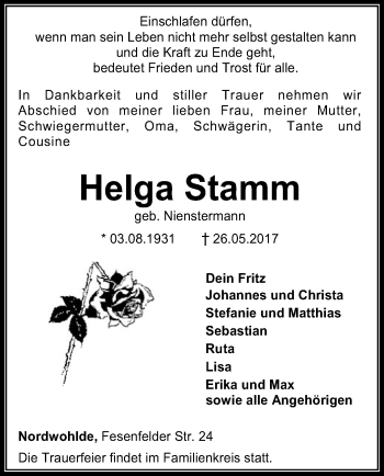 Traueranzeige von Helga Stamm von SYK