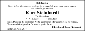 Traueranzeige von Kurt Steinhardt von SYK