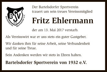 Traueranzeige von Fritz Ehlermann von SYK