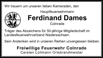 Traueranzeige von Ferdinand Dames von SYK