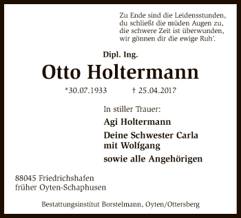 Traueranzeige von Otto Holtermann von SYK