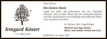 Traueranzeige von Irmgard Köster von SYK