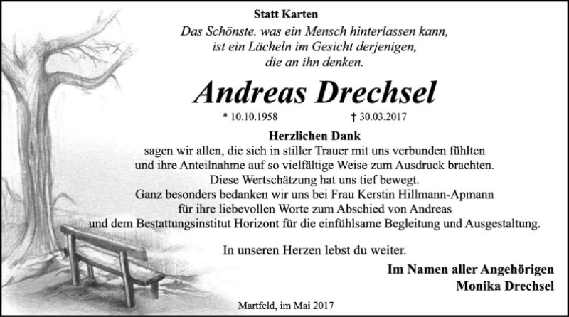  Traueranzeige für Andreas Drechsel vom 13.05.2017 aus SYK