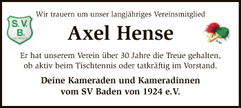 Traueranzeige von Axel Hense von SYK