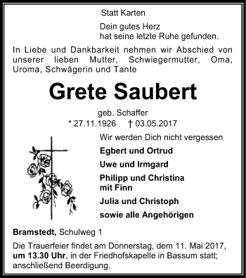 Traueranzeige von Grete Saubert von SYK