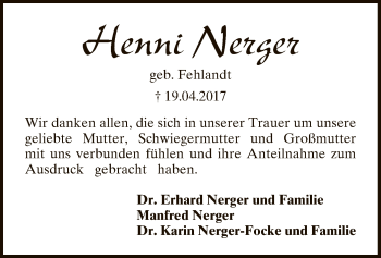 Traueranzeige von Henni Nerger von SYK