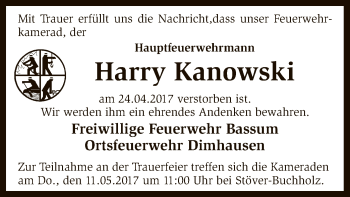 Traueranzeige von Harry Kanowski von SYK