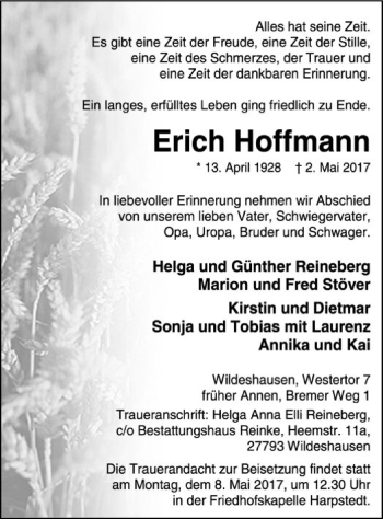 Traueranzeige von Erich Hoffmann von SYK