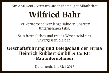 Traueranzeige von Wilfried Bahr von SYK