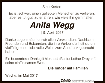 Traueranzeige von Anita Wegg von SYK