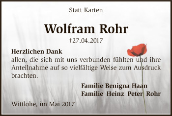 Traueranzeige von Wolfram Rohr von SYK