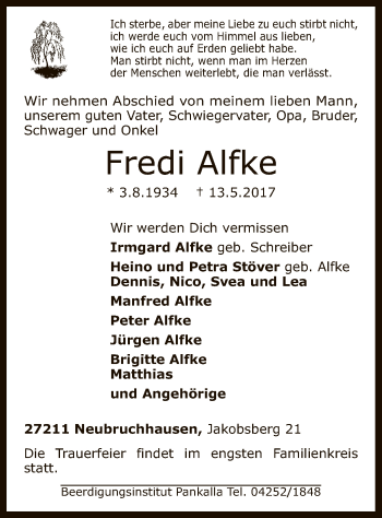 Traueranzeige von Fredi Alfke von SYK