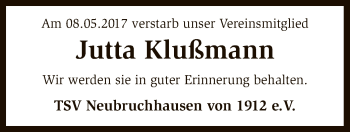 Traueranzeige von Jutta Klußmann von SYK