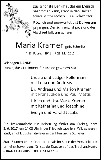 Traueranzeige von Maria Kramer von SYK