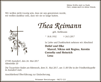 Traueranzeige von Thea Reimann von SYK