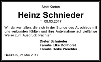 Traueranzeige von Heinz Schnieder von SYK