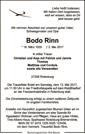 Traueranzeige von Bodo Rinn von SYK