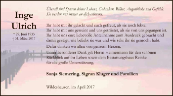 Traueranzeige von Inge Ulrich von SYK