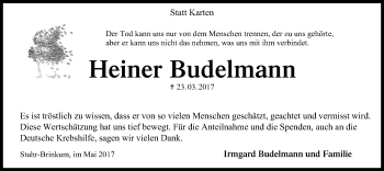 Traueranzeige von Heiner Budelmann von SYK