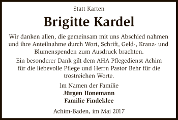 Traueranzeige von Brigitte Kardel von SYK