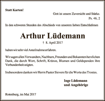 Traueranzeige von Arthur Lüdemann von SYK