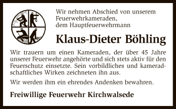 Traueranzeige von Klaus-Dieter Böhling von SYK