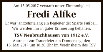 Traueranzeige von Fredi Alfke von SYK