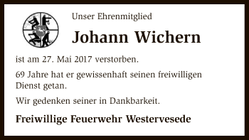 Traueranzeige von Johann Wichern von SYK