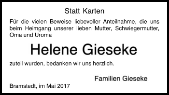 Traueranzeige von Helene Gieseke von SYK