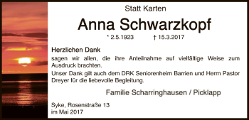 Traueranzeige von Anna Schwarzkopf von SYK