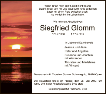 Traueranzeige von Siegfried Glomm von SYK